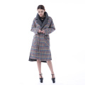 Plaid cashmere coat with plaid collar