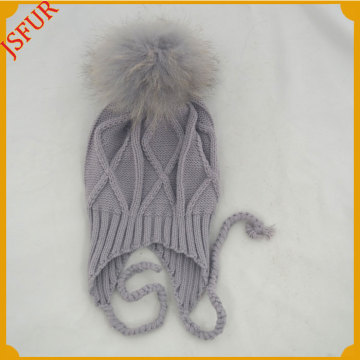 Jsfur Wholesale Baby Winter Hat With Fluffy Pompom Braid Cap