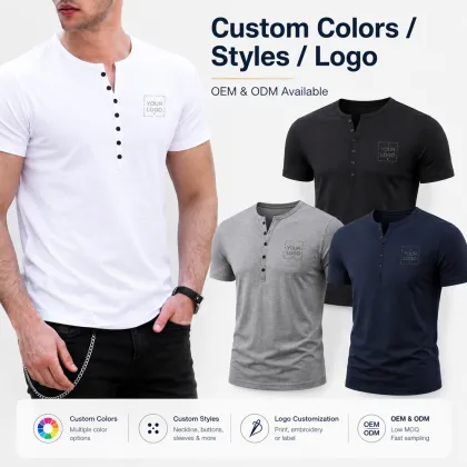 Men's Short Sleeve Henley Shirt T-Shirt