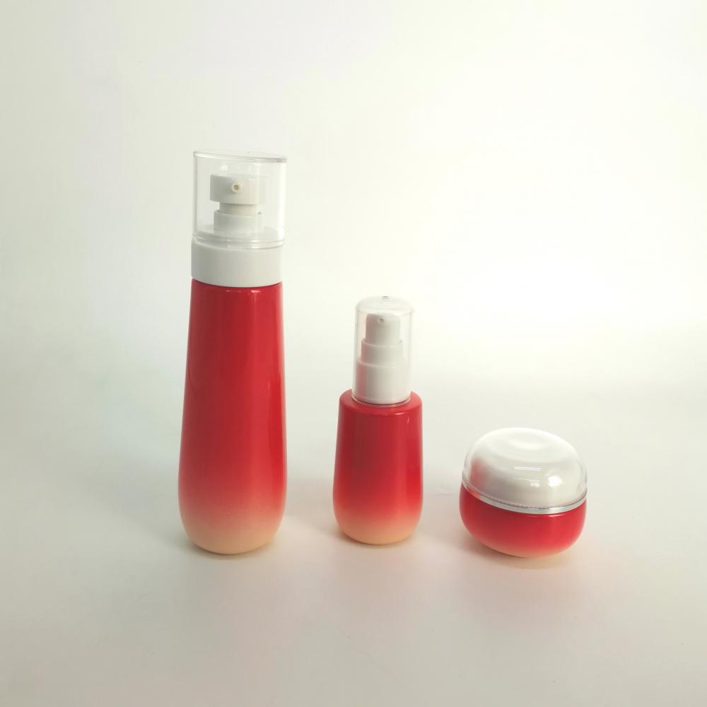 Red Cosmetic Glass Bottle Set