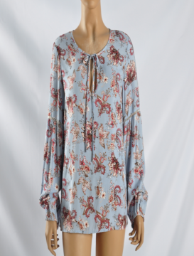 Blusa de cuello redondo estampada de rayón completo para mujer