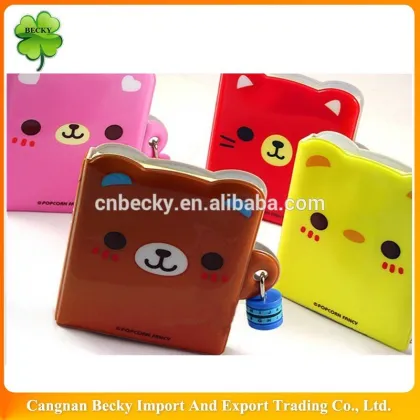 Best-selling cute cartoon bear colored PVC kid pocket mini diary with lock