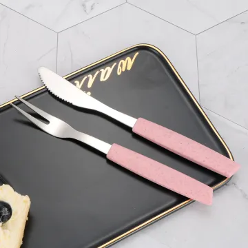 Cute Colored Stainless Pink Plastic Handle Cutlery Set