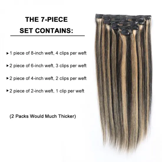 Clip In Hair Extensions Real Human Hair Straight Human Hair Extensions Clip Ins Piano #1B/27 Highlight Blonde 100% Human Hair