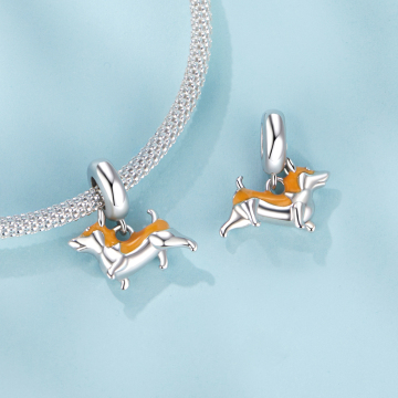 Wholesale 925 Sterling Silver Corgi Pendant Necklace Enamel White Gold Plated for Unisex