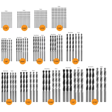 Brad Point- und Twist -Bohrer 100 -PCS -Set enthält Stücke zum Bohren von Holz, Metall, Edelstahl