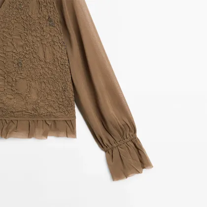 Women's elegant and ladylike style shirt with lotus leaf edge texture