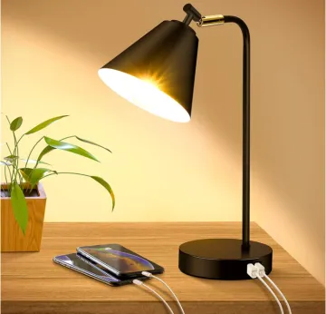 Dimmable Desk Lamp with 2 USB Charging Ports and AC Outlet - Touch Control Bedside Reading Lamp