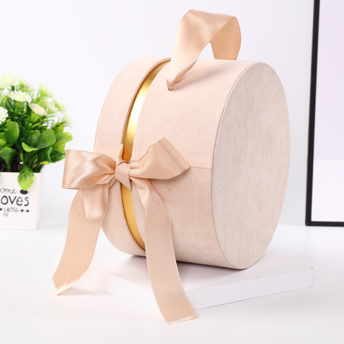 Vlastní logo Ribbon Handle Suede Round Box