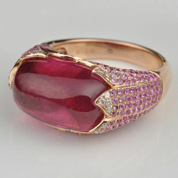 Elegant inlay wine red single stone gold ring design for women