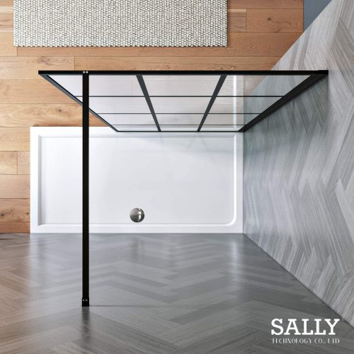 SALLY Walk-in Matt-Black Framed Grid Pattern Shower Doors