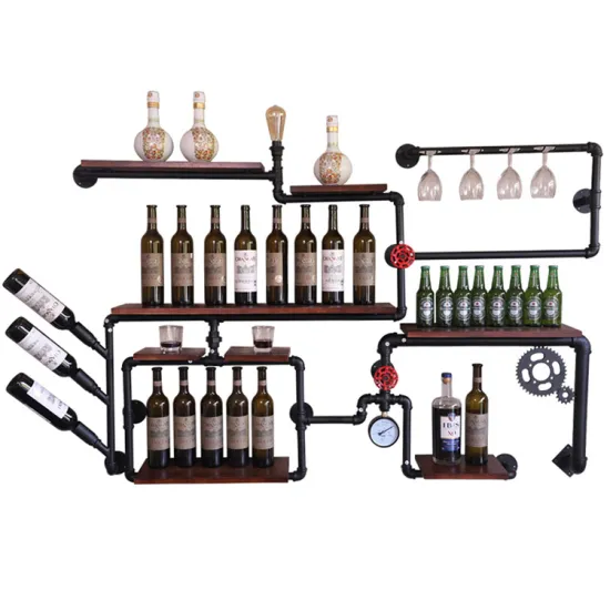 Retro industrial wind wrought iron wall-mounted wine cabinet
