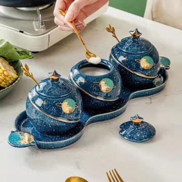 Ceramic Seasoning Jar Set with Spoon Cover
