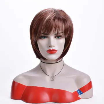 Aishili wholesale cheap brown mix white short bobo hair straight synthetic hair wig for black women