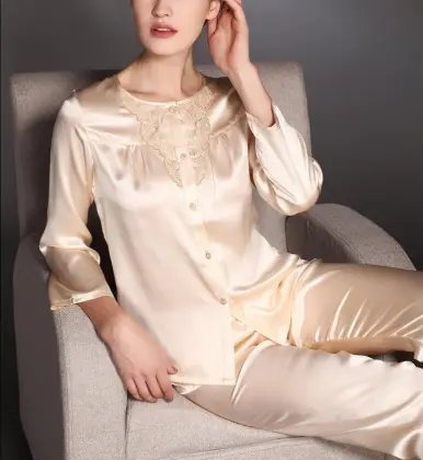 100%mulberry silk pajama for lady, silk shirt and pants