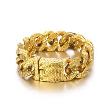 KALEN Men Retro Stainless Steel Cuban Link Tire Mark Bracelet 220mm