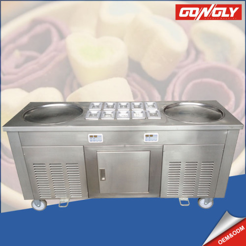 Double Flat Pan Roll Ice Cream Machine with real fruit / Thailand style rolled ice cream machine