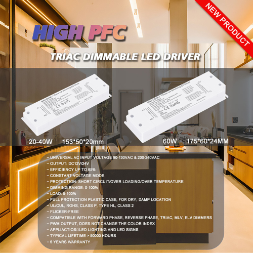 40W DC 24V Triac Dimmable LED Power Supply