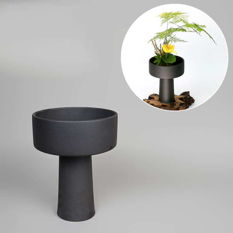 Zen Black Ceramic Coarse Pottery Vase High Foot Flower Pot Desktop Hydroponics Bonsai Ceramic Planters Japanese Style Ikebana