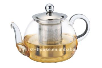 Glass tea pot with stainless steel infuser & lid 700ml