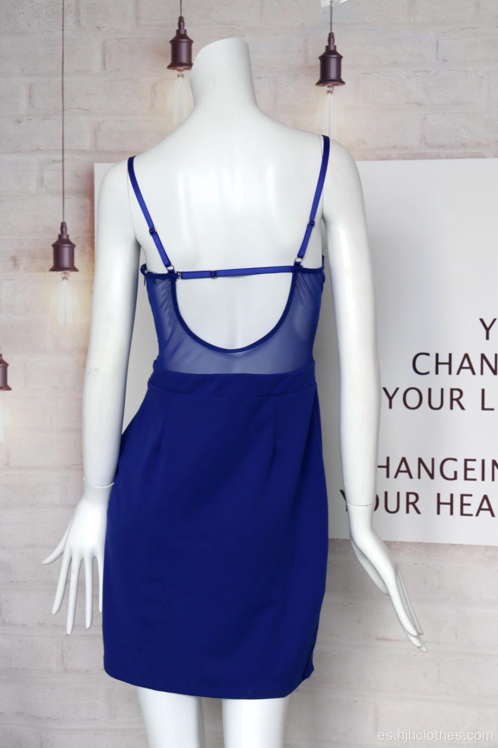 Vestido halter de encaje azul para mujer