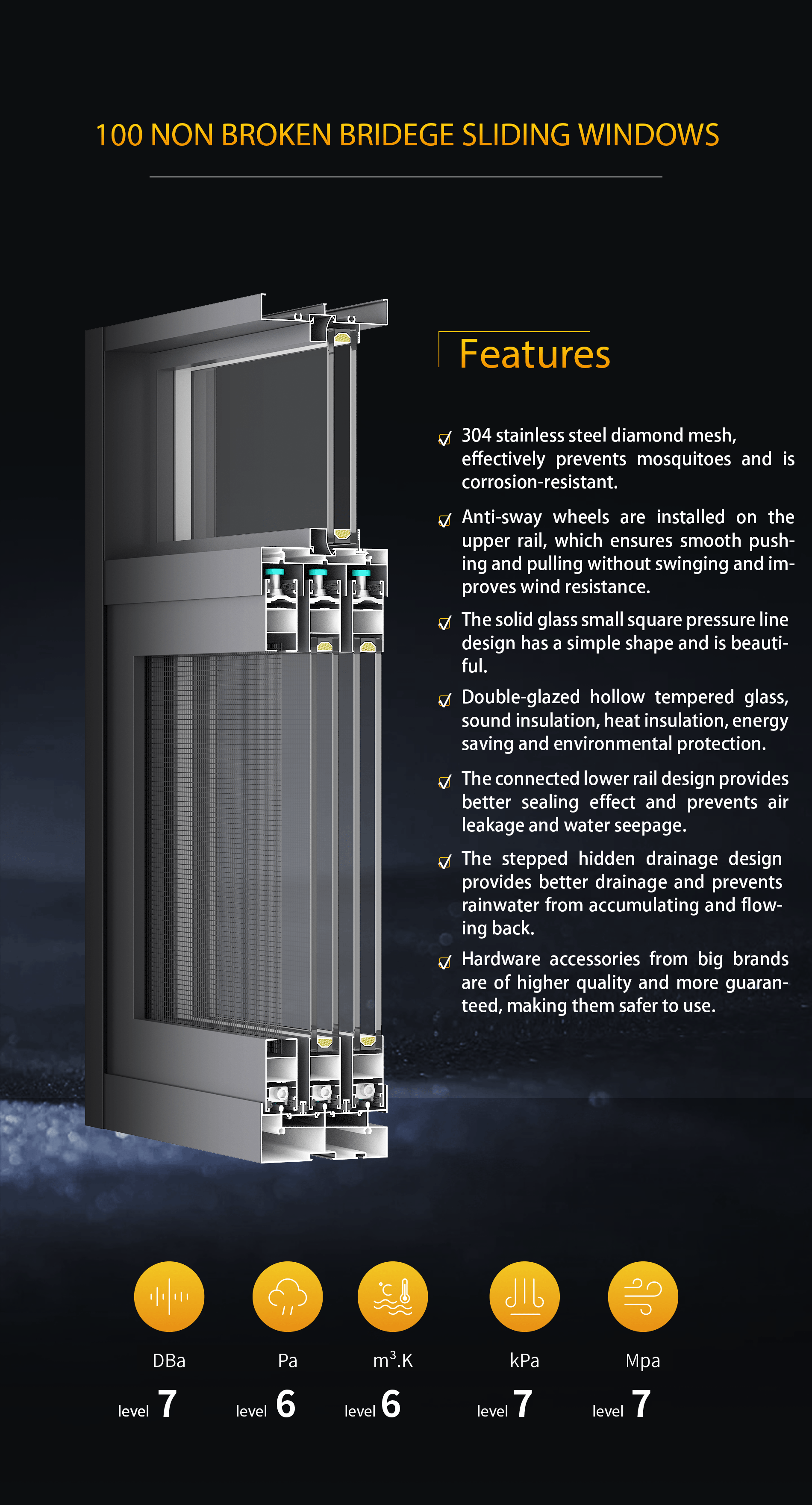 100 non thermal break sliding aluminum window