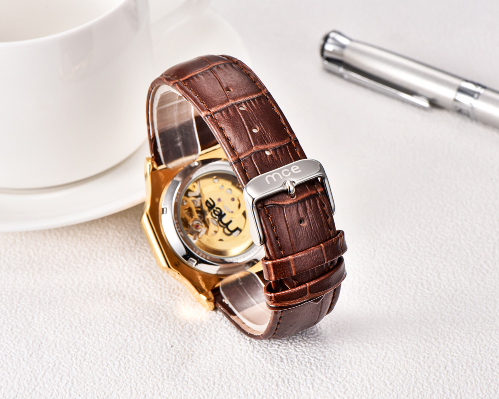Custom logo watch with genuine leather band