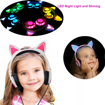 LED Glowing Cat Ears Safe Wired Kids Headsets