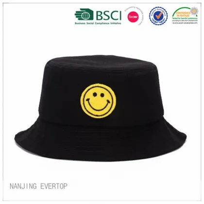 Cheap Light Weight Cotton Bucket Hat with Smile Patch