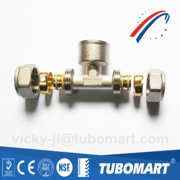 Australia standard brass compression female tee fitting for pex al pex multilayer gas pipe