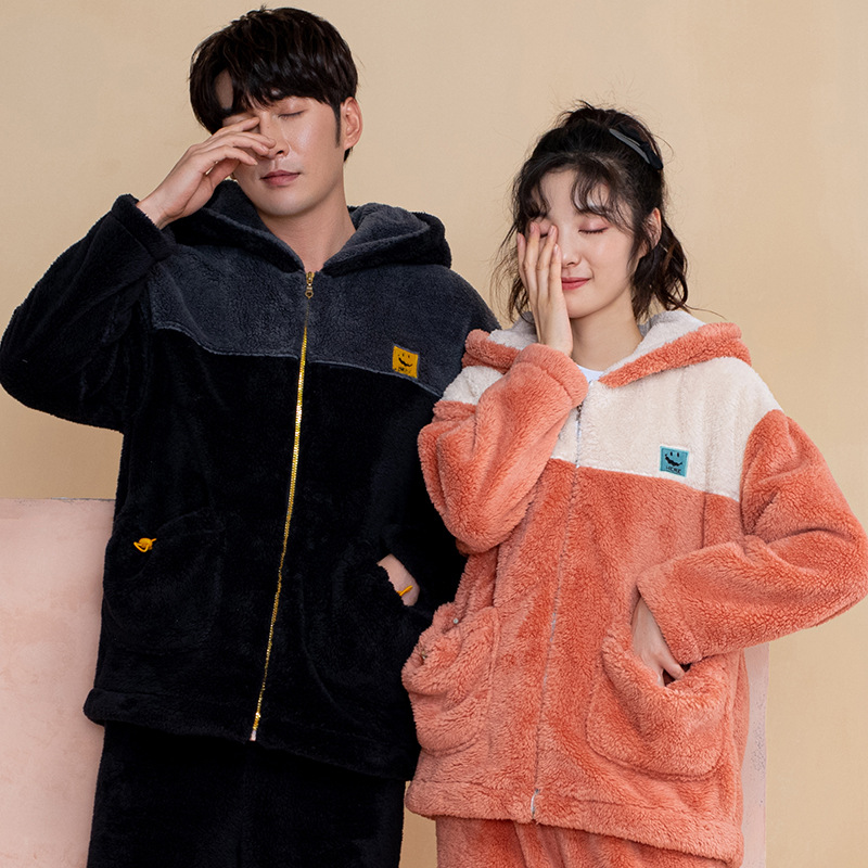 coral fleece couple pajamas