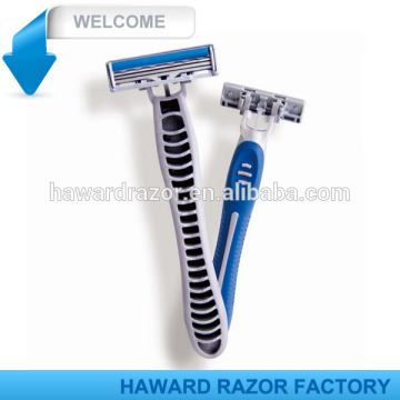 disposable shaver -triple blade with lubricant strip , rubber handle