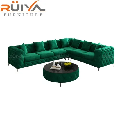 Premium Green Holland Velvet L Shape Corner Sofa