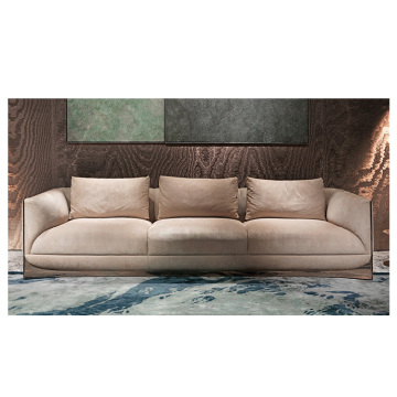 Genuine Leather Light Luxury Sofa with Metal Legs - Italian Minimalist Style Living Room Furniture