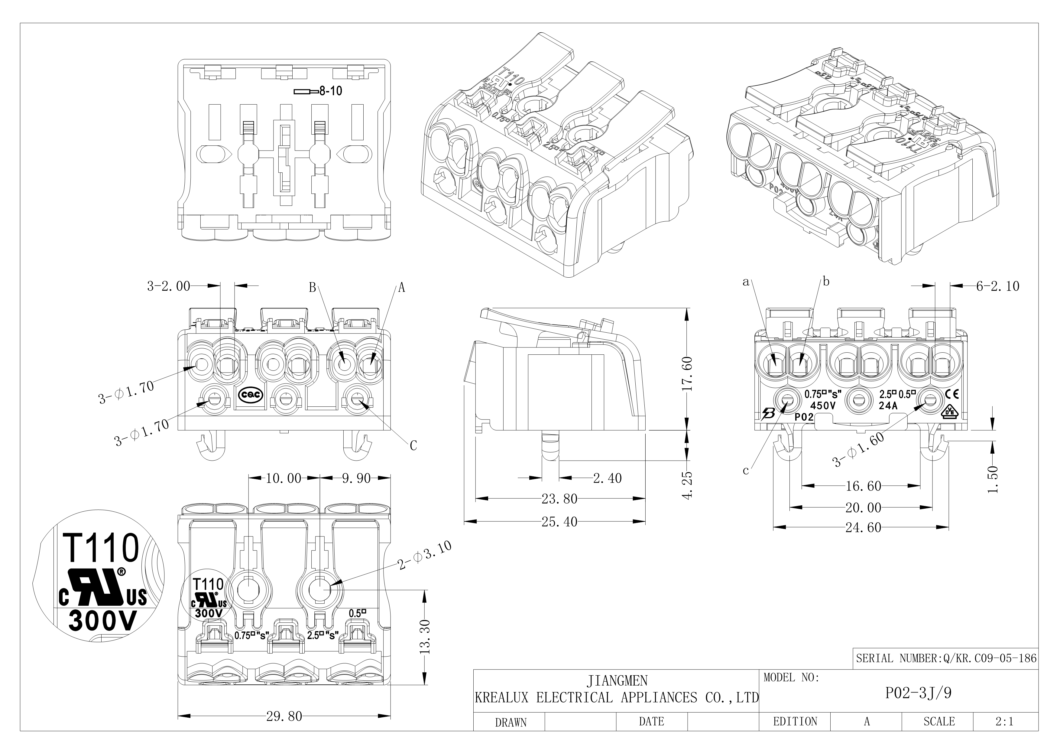 3 Poles Multipolar Wire Connector