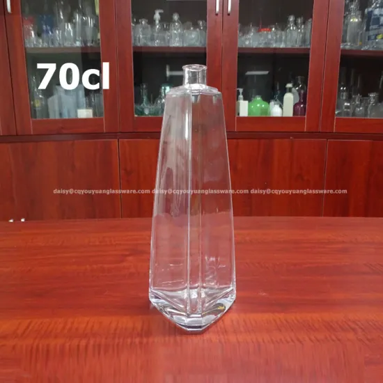 Unique design soda lime glass 700ml triangular glass bottle for vodka