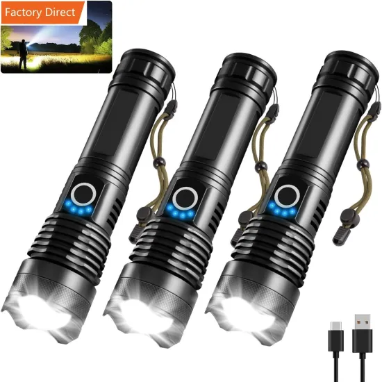 Aluminum Alloy Telescopic Zoom USB Rechargeable Strong Light Long-Range Flashlight for Outdoor Use