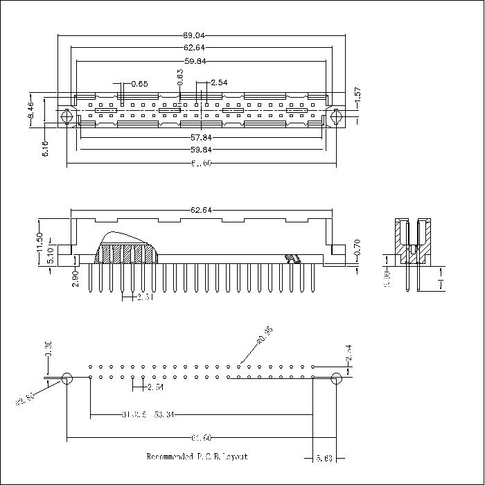 DMS-XX-XXX-213 DIN41612 Vertical Plug Type Q Connectors-Inversed 44 Positions