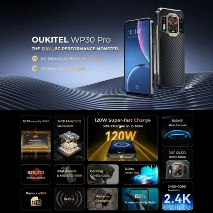 Newest Oukitel WP30 Pro 5G, 12GB+512GB, IP68/IP69K, 6.78 inch + 1.8 inch, MediaTek Dimensity 8050 Octa-core 3.0GHz Smart Phone