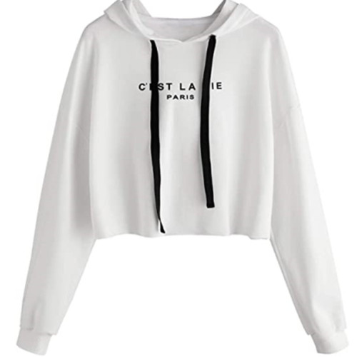 Drawstring Trendy Sweatshirt Women's Letter Sweatshirt Crop Top Hoodie Factory