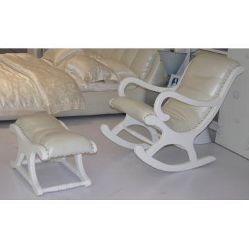 Rocking Chair With Stool,Made By Leather,Wooden Frame