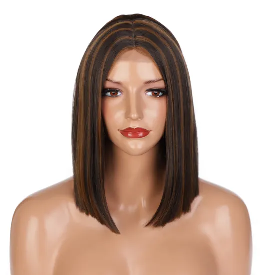 Vendor Lace Frontal High Temperature Mixed Brown Black Short Cheap Price Wigs Synthetic Hair Black Women