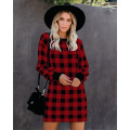 Long Sleeve Plaid Pullover Sweater Dress