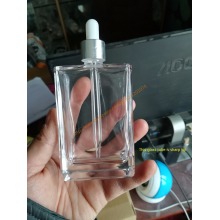 100ml square clear Glass bottle with aluminum dropper lid,essential oil container,cosmetic Oil vial