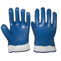 Guantes con forro de franela con puño de seguridad de nitrilo azul 130g