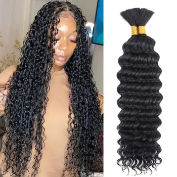 100% Human Hair Braiding Hair Bulk Bundles Hair For Braiding Deep Wave 100 grams per bundle