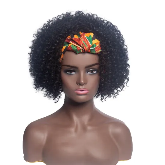Aishili wholesale Afro curly deep wave synthetic wrap turban hair headband wig for black women