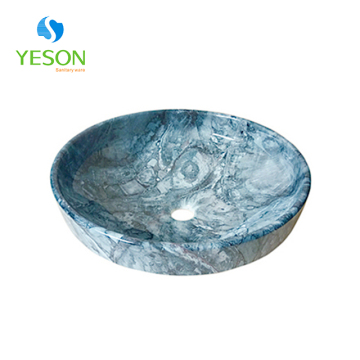 Handmade Porcelain Marble Glazed Vessel Sink for Bathroom Countertop