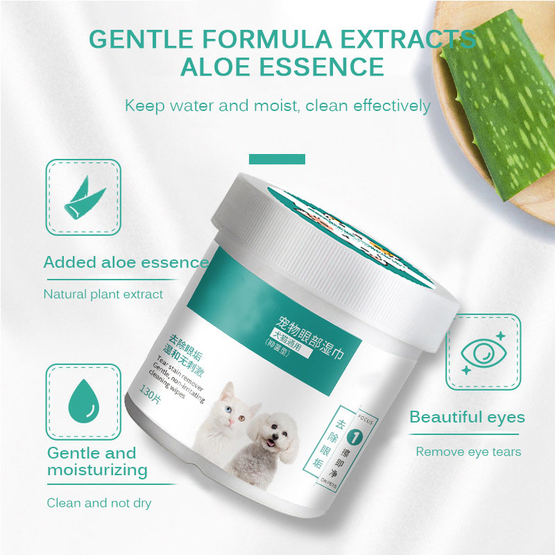 130PCS/Set Pets Dogs Cats Cleaning Paper Towels Eyes Wet Wipes Tear Stain Remover Gentle Non-Intivating Wipes Grooming Supplies