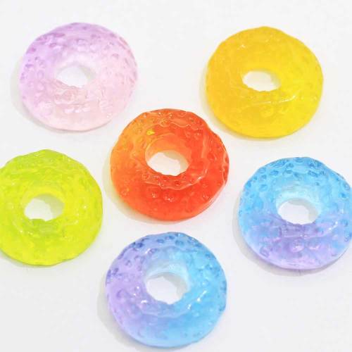 Gradient Transparent Cabochon rond beignet gros trou résine charmes Simulation alimentaire bricolage artisanat décoration perles bijoux ornement